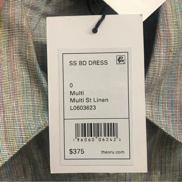 Theory Short Sleeve Button Down Striped Linen Dress Size 0 NWT - Picture 12 of 14